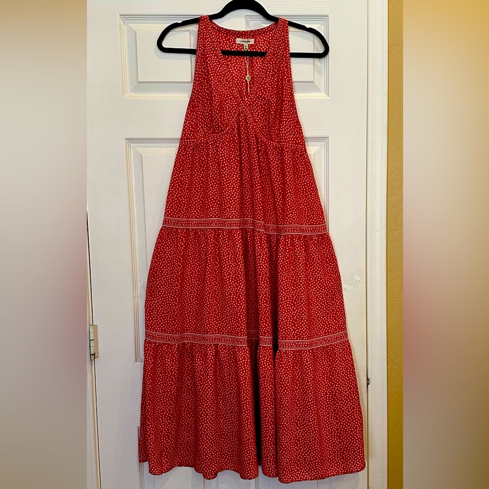 NWT Max Studio Redlocks Tiered Boho maxi dress in red size S resort style